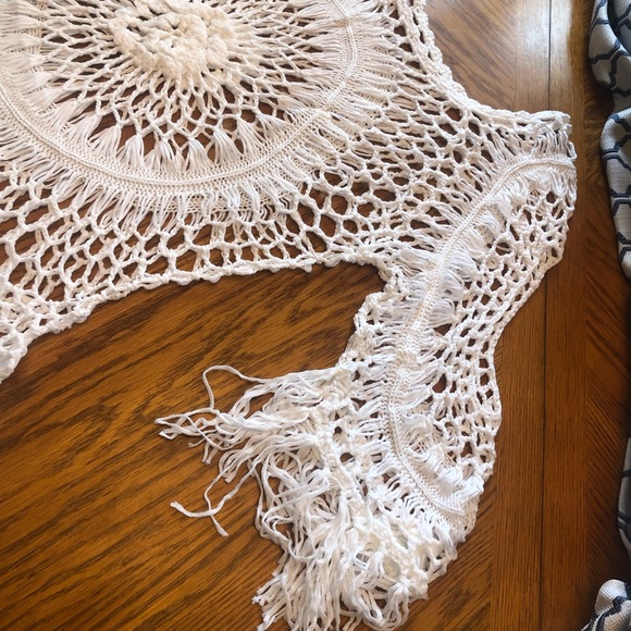NWT CUPSHE White swim cover boho Crochet Tassel Three Quarter Sleeve … - Picture 6 of 9